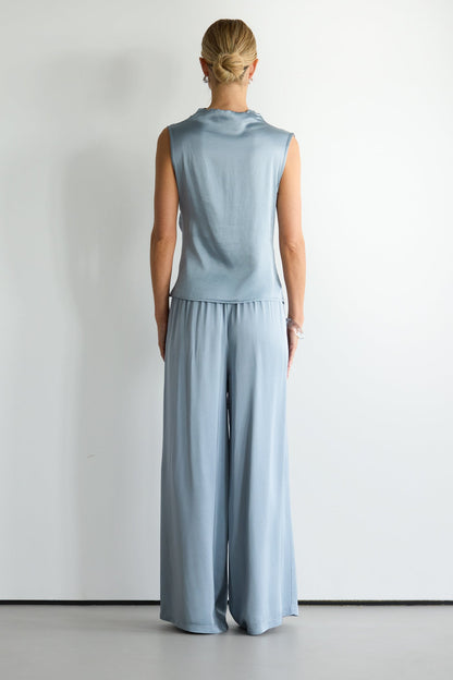 Cole Satin Trousers | Dusty Blue