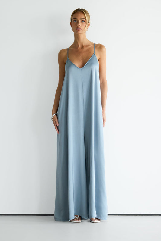 Audrey Satin Jumpsuit | Dusty Blue