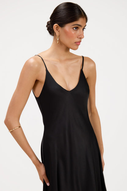 Anne Satin Slip Dress | Black