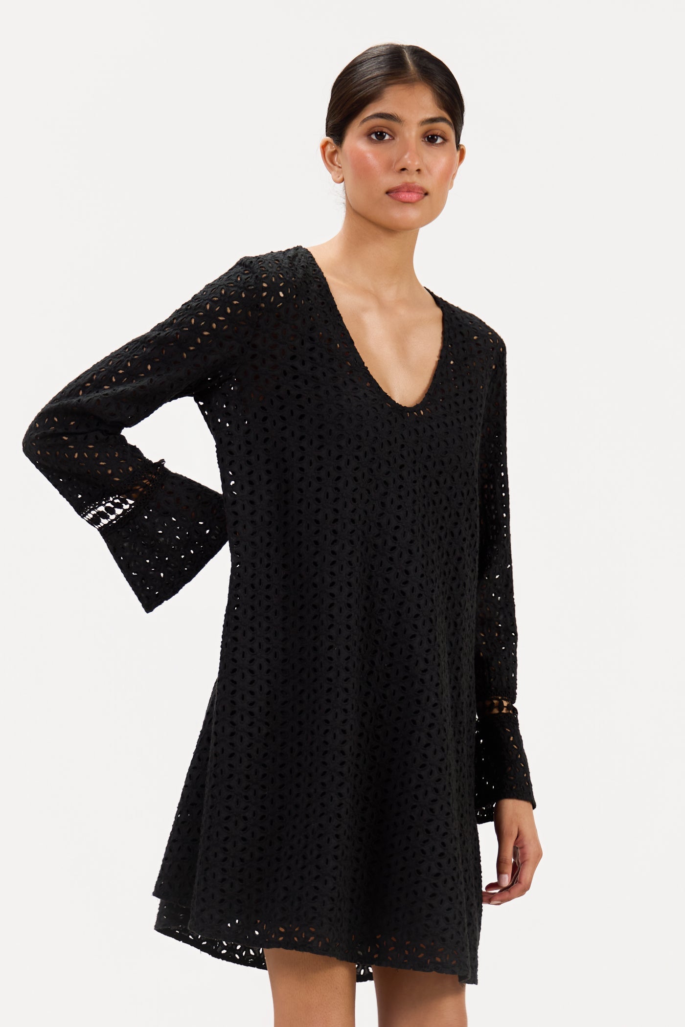 Kiara Long Sleeve Cotton Dress | Black