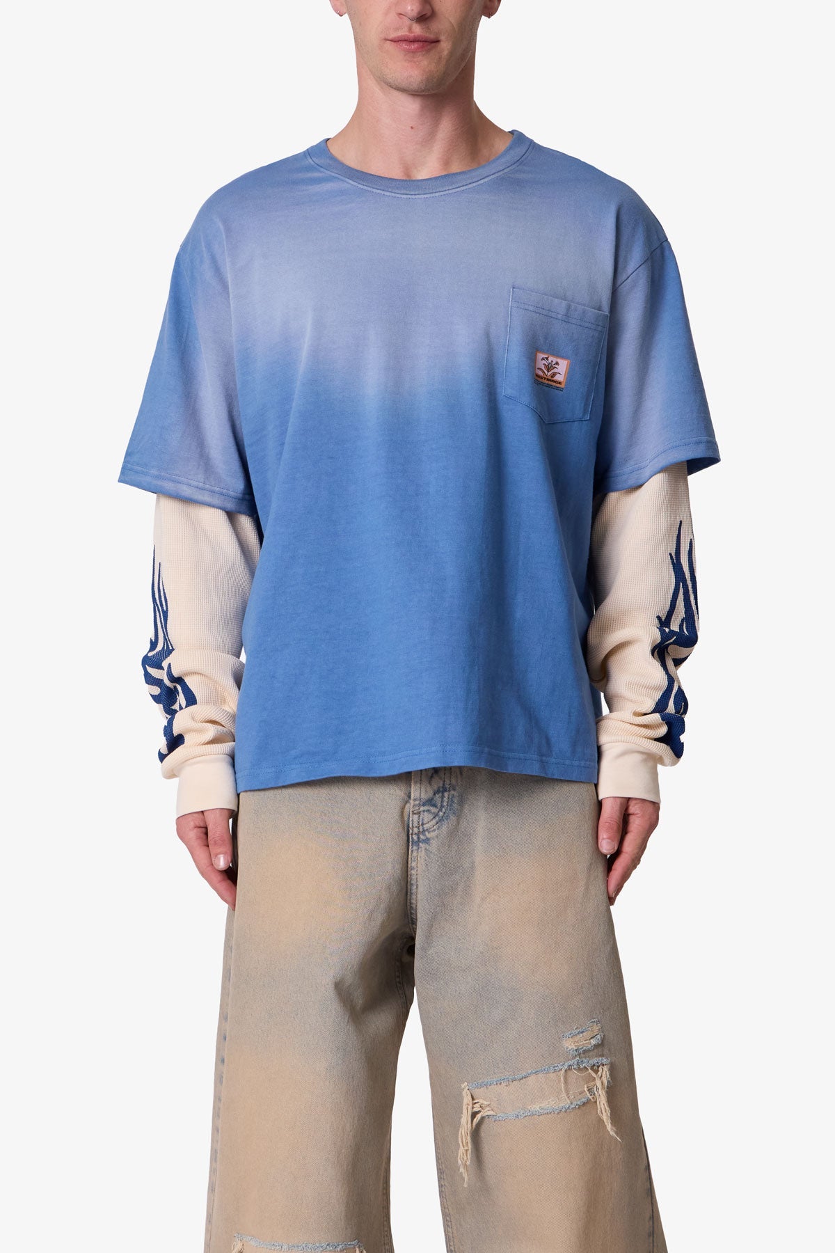 Layered Flame Pocket L/S Tee - Washed Blue