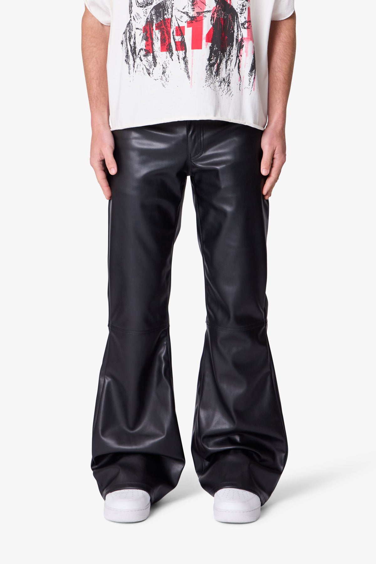 Leather Flare Pants - Black