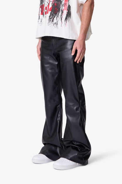 Leather Flare Pants - Black