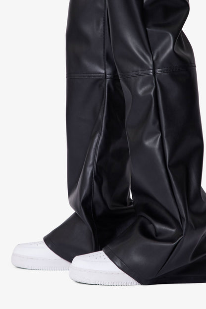 Leather Flare Pants - Black