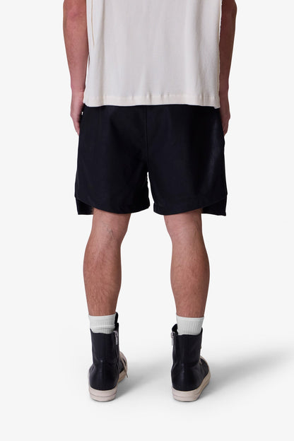 Leather Pocket Geo Shorts - Black