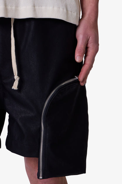 Leather Pocket Geo Shorts - Black