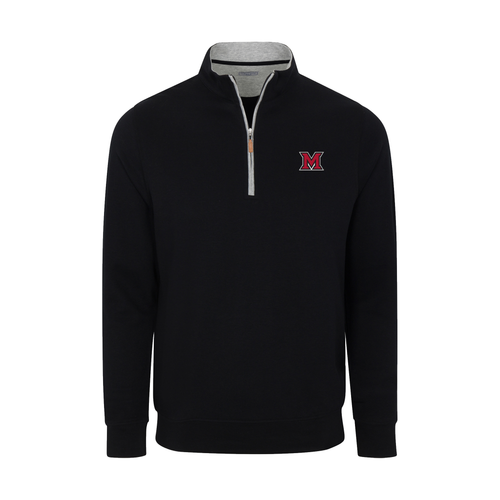 Miami Ohio Heather Cloud Cotton Quarter Zip Pullover Black with Light Grey Trim
