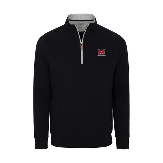 Miami Ohio Heather Cloud Cotton Quarter Zip Pullover Black with Light Grey Trim
