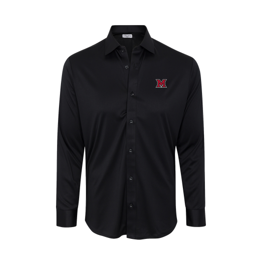 Miami Ohio Quattro Flex Dress Shirt with Semi-Spread Collar Black