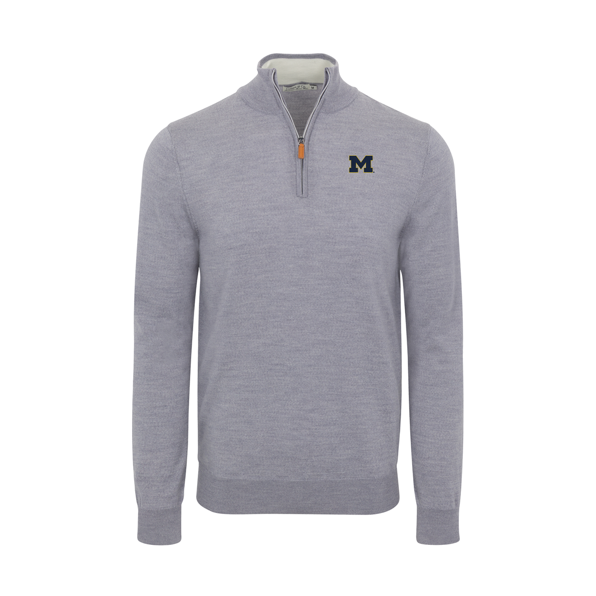 Michigan Grey Melange Cashmere Touch Australian Merino Quarter Zip Sweater
