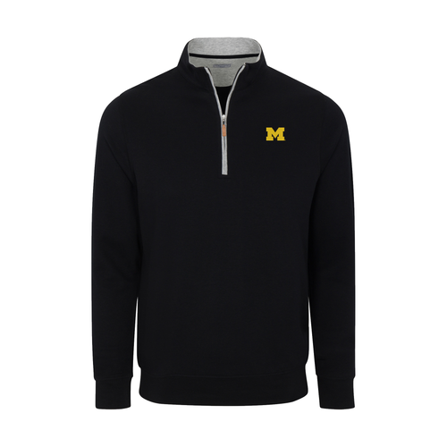 Michigan Heather Cloud Cotton Quarter Zip Pullover Black with Light Grey Trim