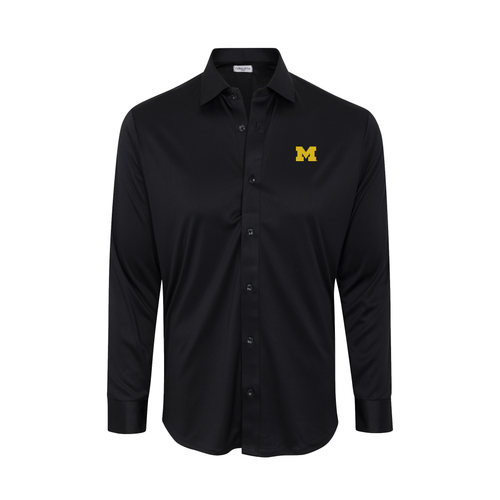 Michigan Quattro Flex Dress Shirt with Semi-Spread Collar Black