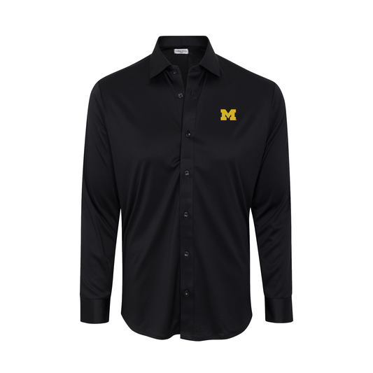 Michigan Quattro Flex Dress Shirt with Semi-Spread Collar Black
