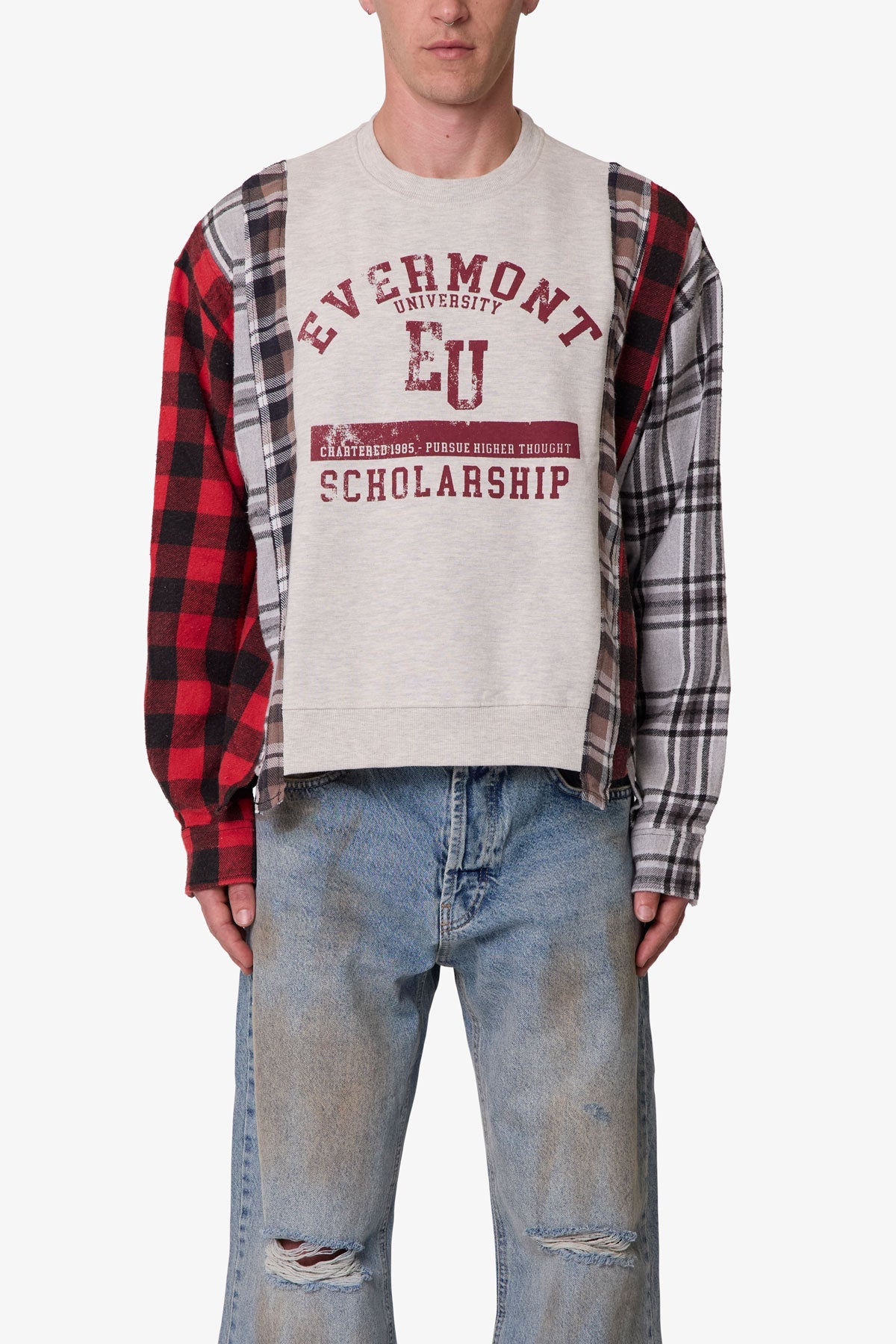 Mixed Flannel Crewneck Sweater - Multi