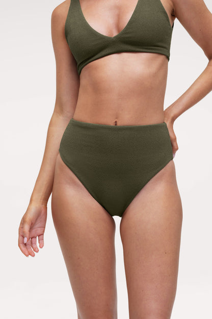 High Waist Bikini Bottom | Crispy Darkest Olive