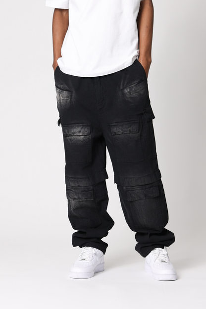 Oversized Cargo Pants - Washed Black