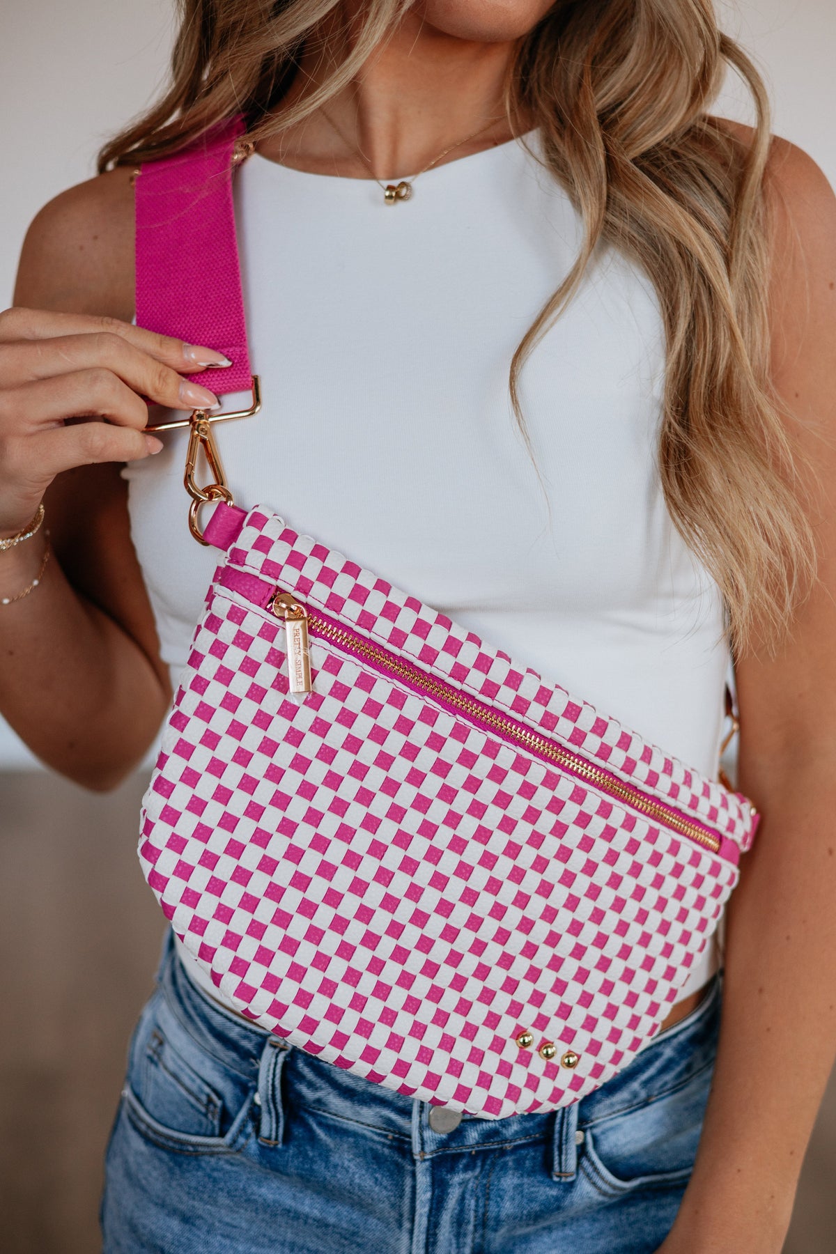 Patsy Checkered Bum Bag - Raspberry