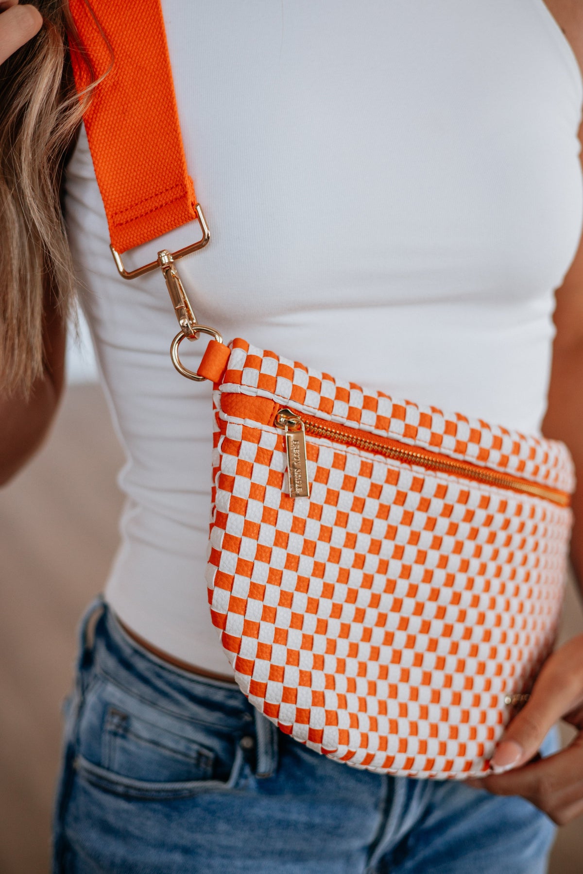 Patsy Checkered Bum Bag - Tangerine