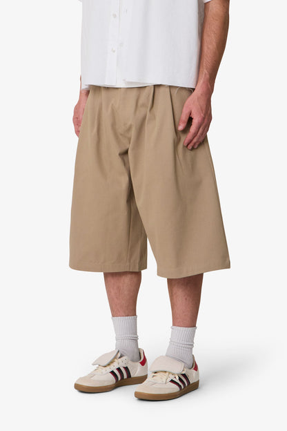 Pleated Twill Shorts - Khaki