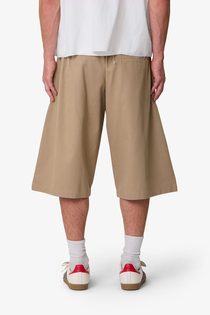 Pleated Twill Shorts - Khaki