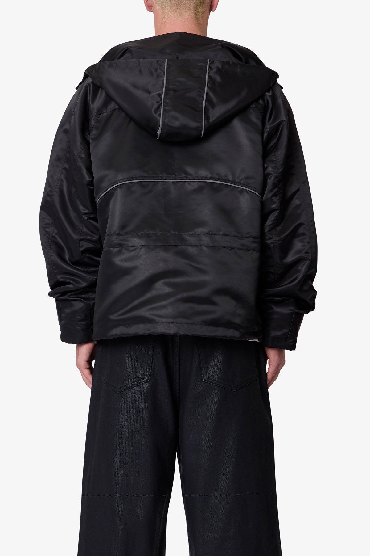 Reflective Piped Parka Jacket - Black