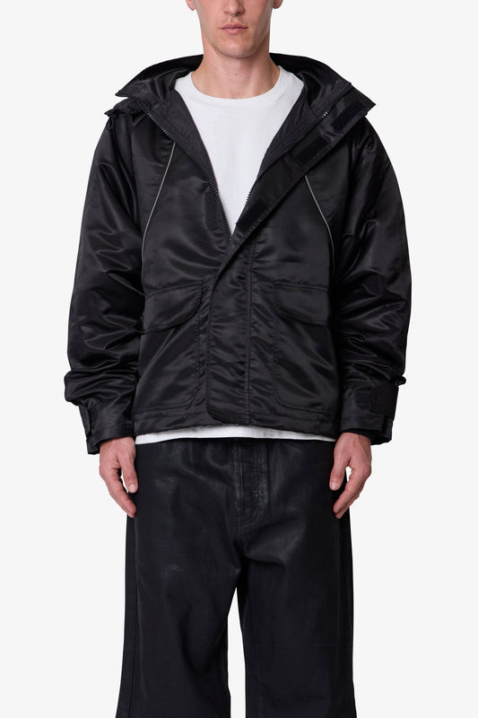 Reflective Piped Parka Jacket - Black