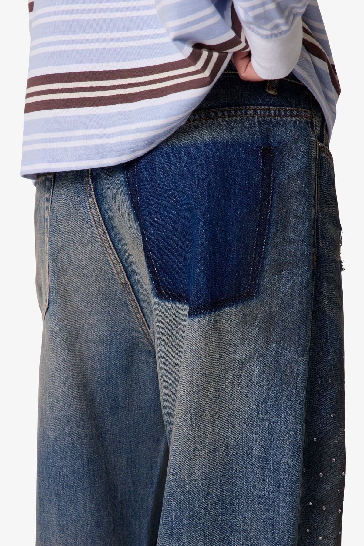 Rhinestone Kick Flare Denim - Blue