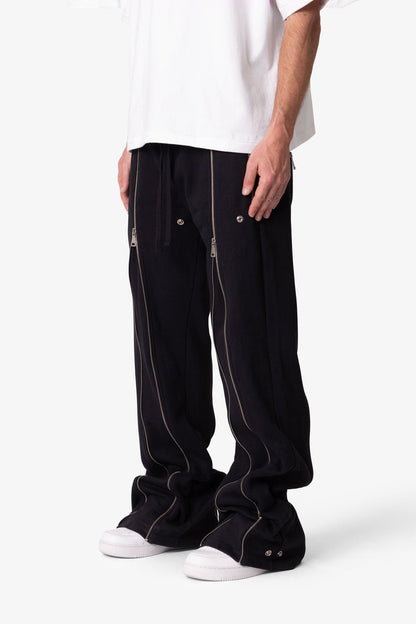 Rivet Zipper Flare Sweatpants - Black