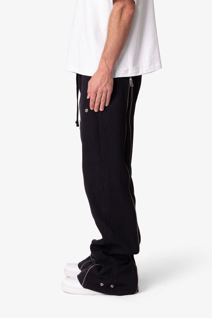 Rivet Zipper Flare Sweatpants - Black