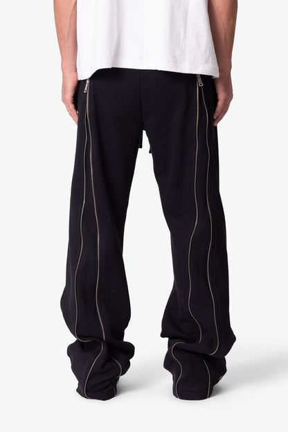 Rivet Zipper Flare Sweatpants - Black