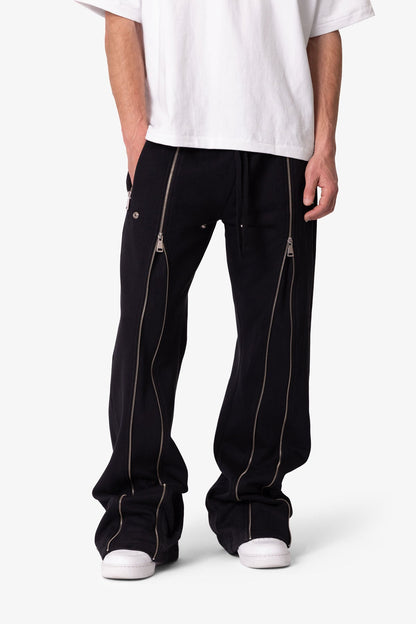 Rivet Zipper Flare Sweatpants - Black
