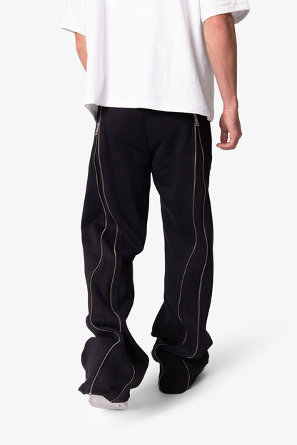 Rivet Zipper Flare Sweatpants - Black