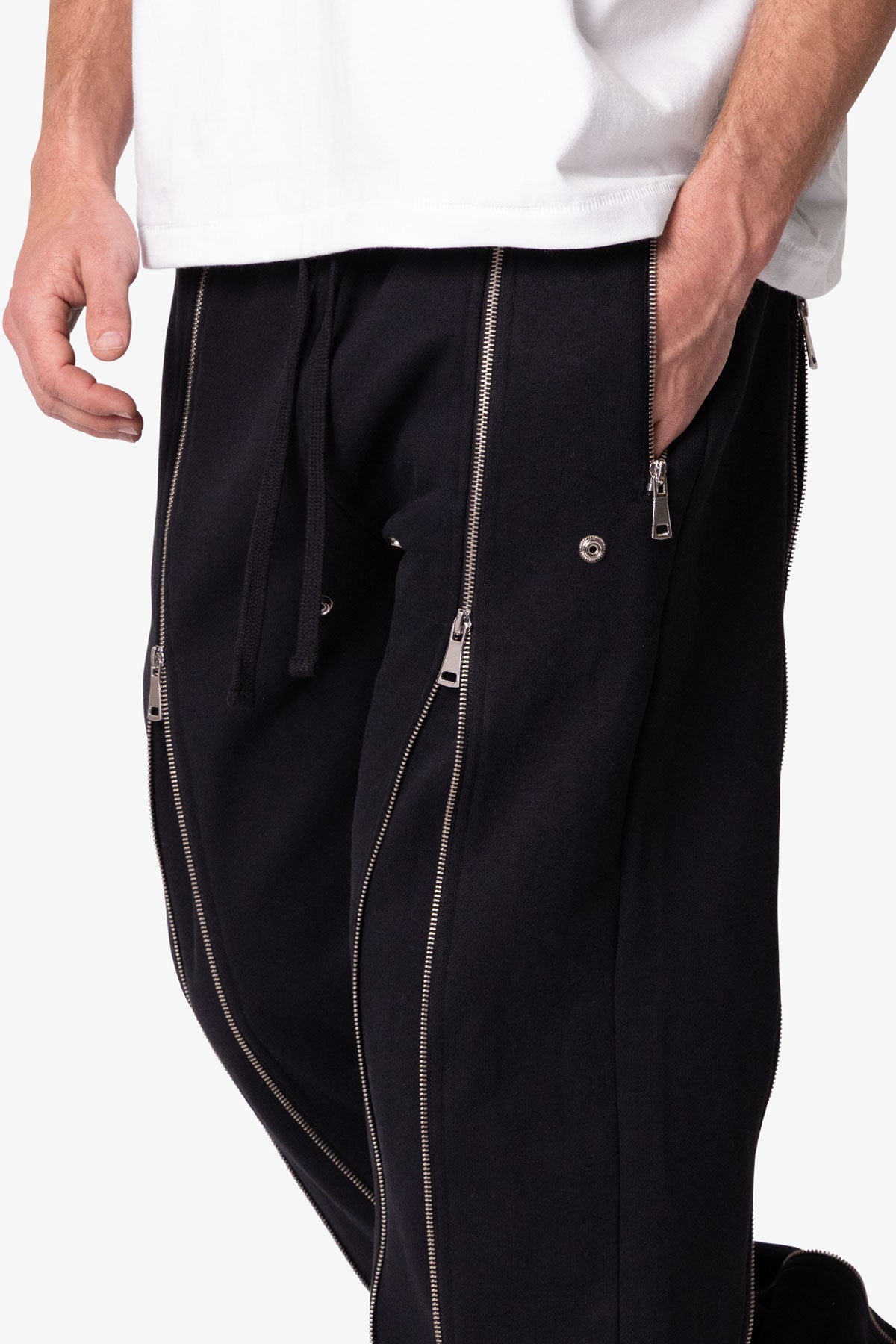 Rivet Zipper Flare Sweatpants - Black