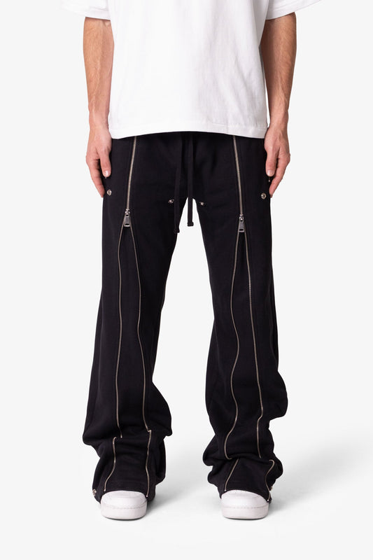 Rivet Zipper Flare Sweatpants - Black