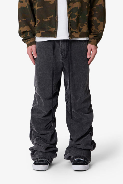 Ruched Denim - Washed Black