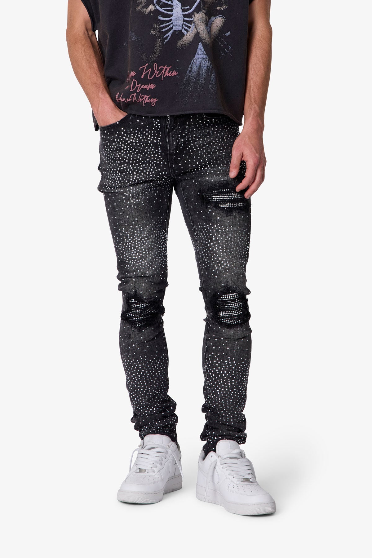 Skinny Rhinestone Denim - Vintage Black