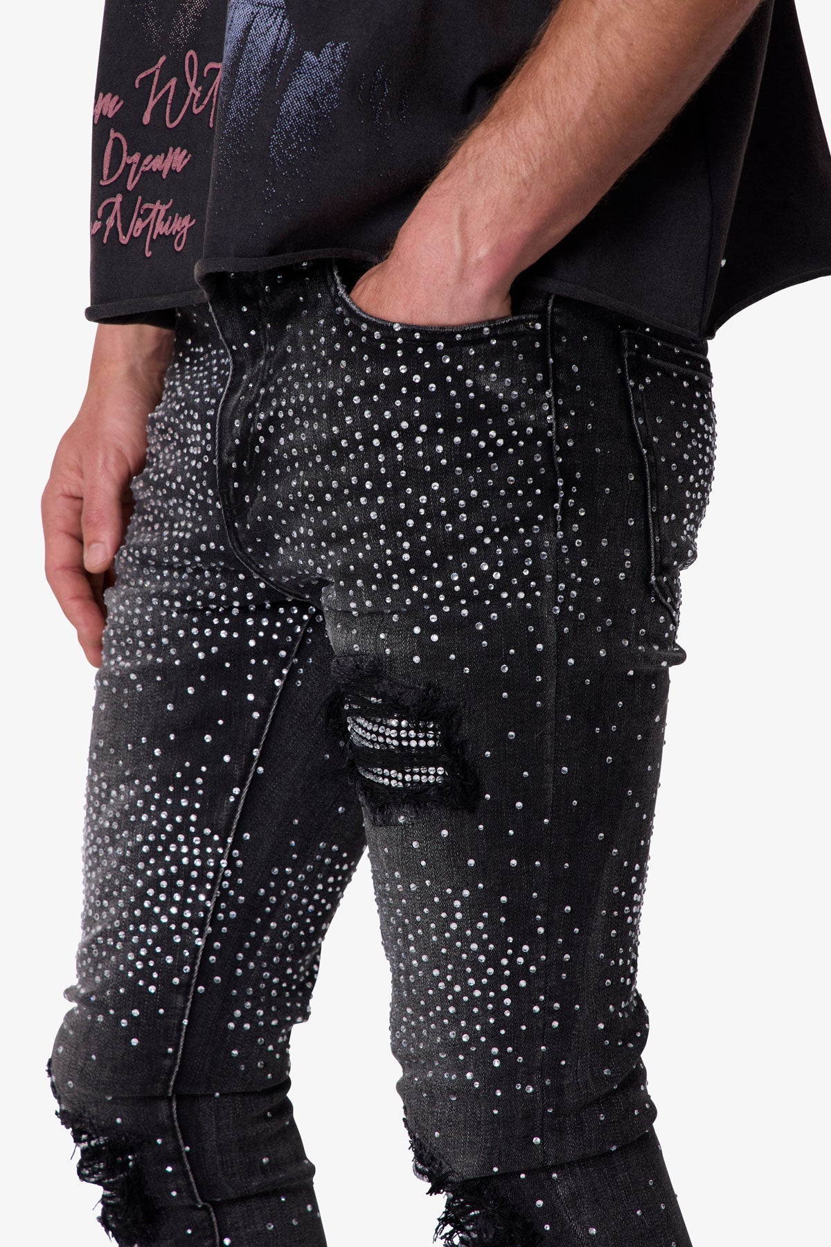 Skinny Rhinestone Denim - Vintage Black