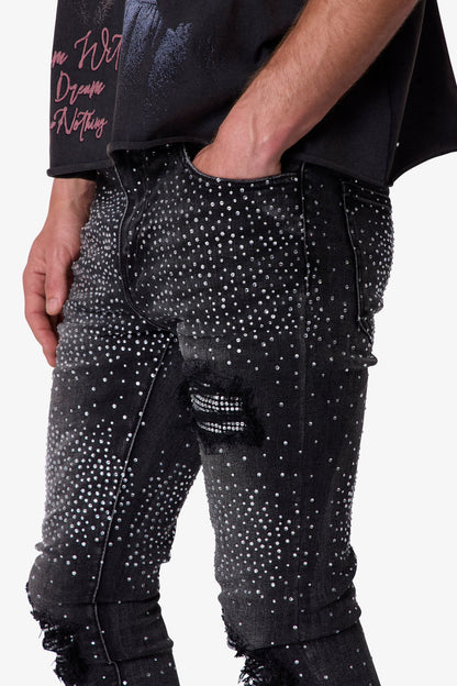 Skinny Rhinestone Denim - Vintage Black