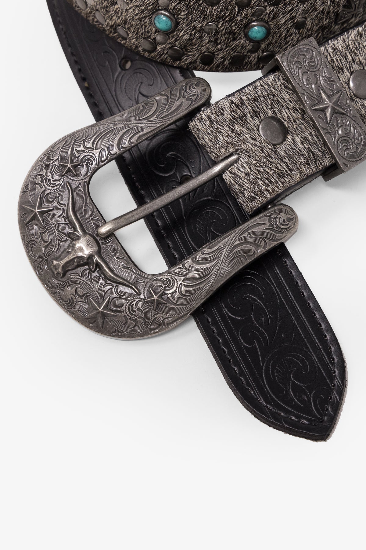 Turquoise Studded Belt - Black