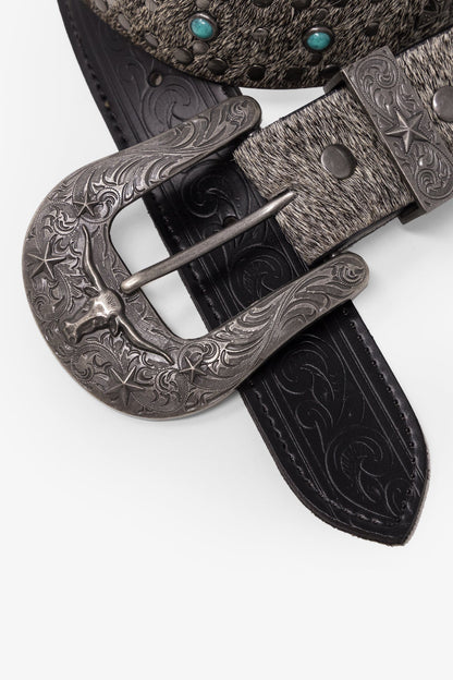 Turquoise Studded Belt - Black