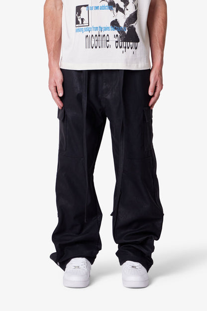 Ultra Baggy Leather Snap Cargo Pants - Black