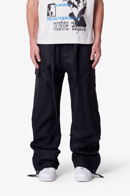 Ultra Baggy Leather Snap Cargo Pants - Black