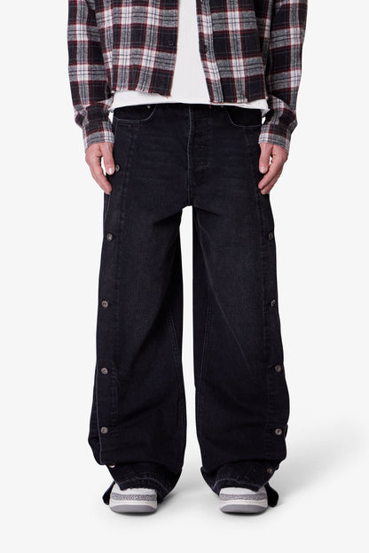 Ultra Baggy Offset Button Denim - Black