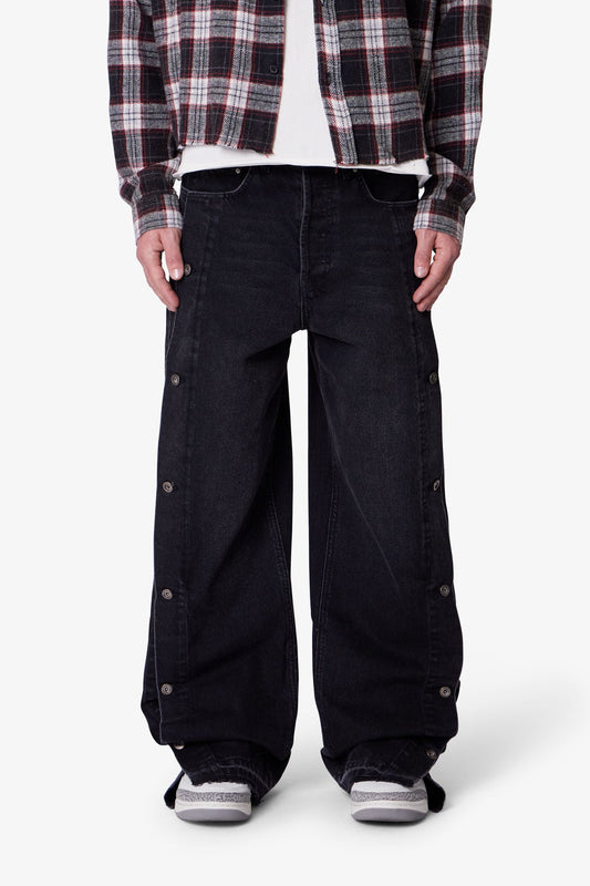 Ultra Baggy Offset Button Denim - Black