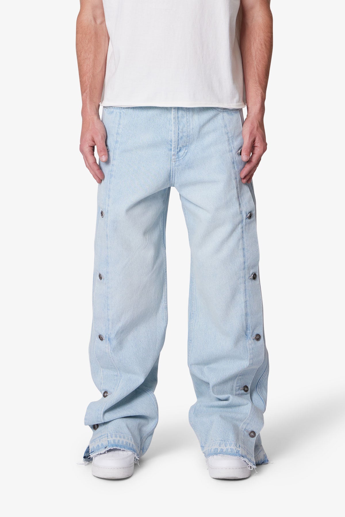Ultra Baggy Offset Button Denim - Light Blue