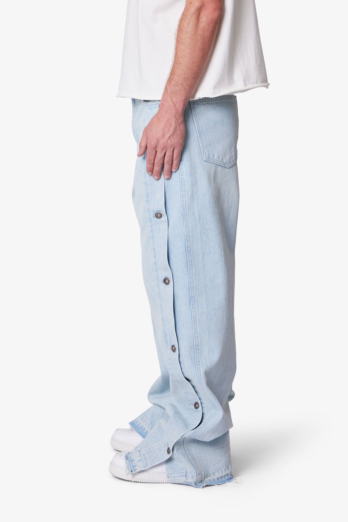 Ultra Baggy Offset Button Denim - Light Blue