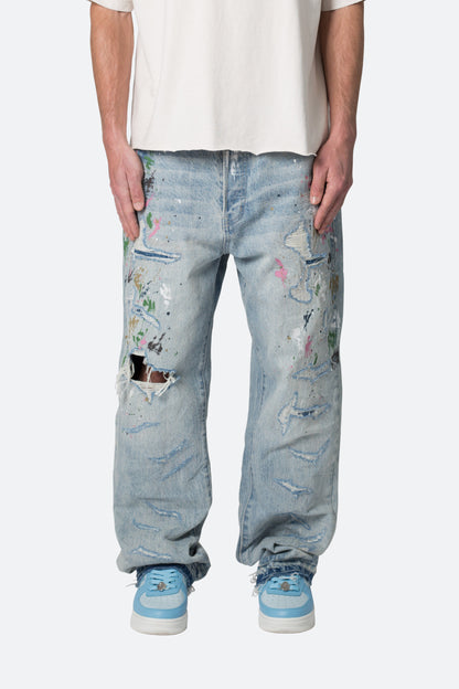 Ultra Baggy Paint Denim - Blue