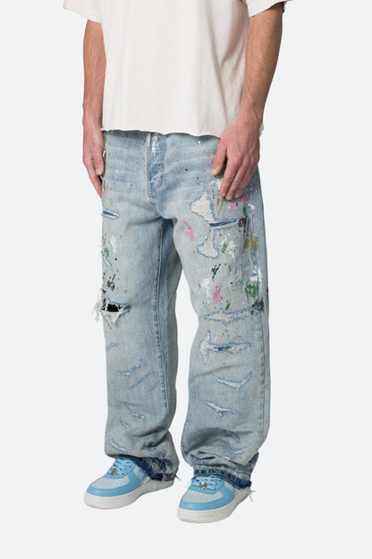 Ultra Baggy Paint Denim - Blue