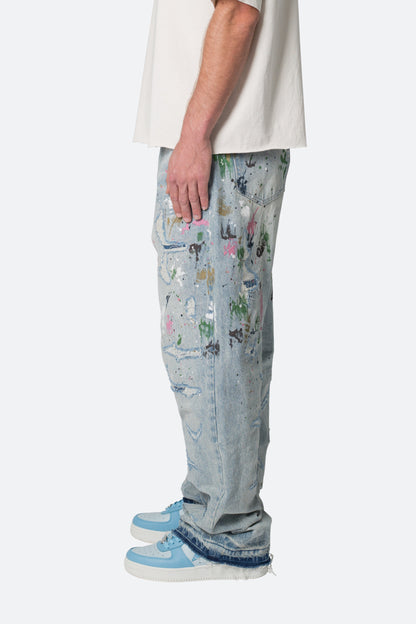 Ultra Baggy Paint Denim - Blue