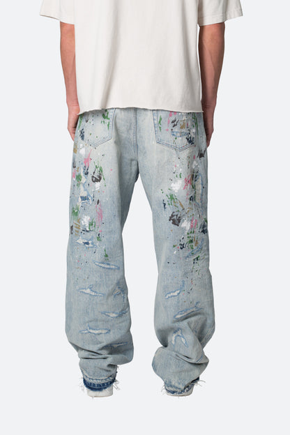 Ultra Baggy Paint Denim - Blue